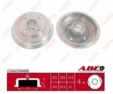 Гальмівний барабан задн FORD FOCUS I SSANGYONG ACTYON I, ACTYON SPORTS I 1.4-2.3 08.98- ABE C6G020ABE