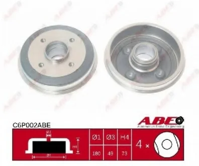 Тормозной барабан задний CITROEN VISA PEUGEOT 205, 205 I, 205 II 1.0-1.9D 02.83-09.98 ABE C6P002ABE