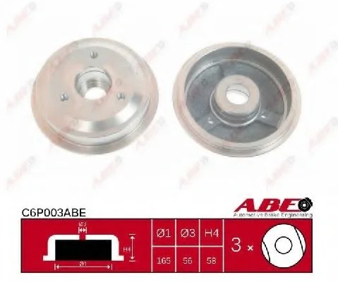 Тормозной барабан задний CITROEN AX, BX, SAXO PEUGEOT 106 I, 106 II, 205 I, 205 II, 306, 405 I 1.0-1.9 02.84-07.04 ABE C6P003ABE (фото 1)