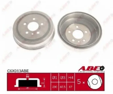 Тормозной барабан задний OPEL VECTRA B, ZAFIRA A, ZAFIRA B 1.6-2.0D 09.95-09.12 ABE C6X013ABE