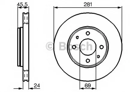 Диск тормозной передний лев/прав VOLVO S40 I, S40 II, V40 MITSUBISHI CARISMA 1.3-2.0D 05.95-12.10 BOSCH 0986479B37