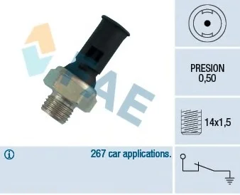 Датчик тиску масла (0,5Бар, 1 pin, чорн) VOLVO 240, 340-360, 740, 760, 850, 940, 940 II, 960, 960 II, C30, C70 I, C70 II, S40 I, S40 II, S60 I, S60 II, S70, S80 I, S80 II, S90 I 1.6-4.4 08.78-12.18 FAE 12390