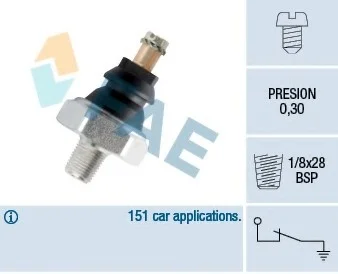 Датчик тиску масла (0,3Бар, 1 pin, чорн) ACURA NSX HONDA ACCORD I, ACCORD V, ACCORD VI, CIVIC I, CIVIC II, JAZZ I, LEGEND I, NSX I, PRELUDE I, PRELUDE II, PRELUDE IV, QUINTET 0.8-3.2 07.72- FAE 10610