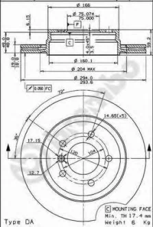 Гальмівний диск пер. Carisma/S40/V40 95- (281x46mm) BREMBO 09772011