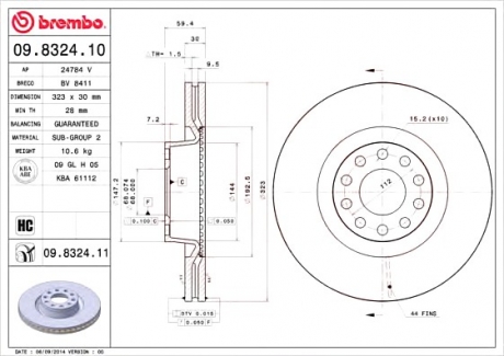 Тормозной диск BREMBO 09832411 (фото 1)