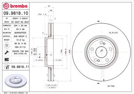 Тормозной диск BREMBO 09981811 (фото 1)
