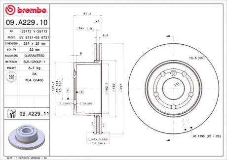 Тормозной диск BREMBO 09A22911 (фото 1)