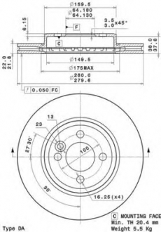 Тормозной диск BREMBO 09A76111 (фото 1)