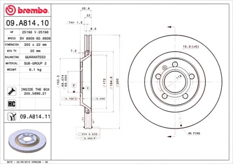 Тормозной диск BREMBO 09A81411 (фото 1)