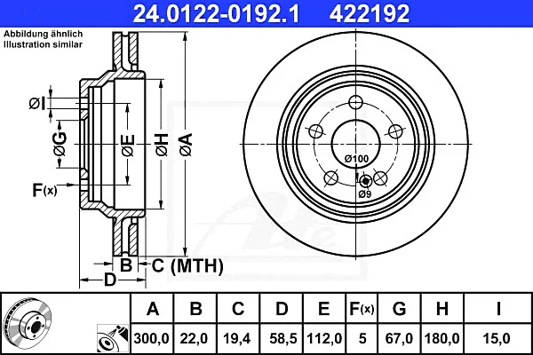 Диск гальмівний задн лів/прав MERCEDES S (C215), S (W220, V220) 3.7-5.0 10.98-03.06 ATE 24012201921 (фото 1)