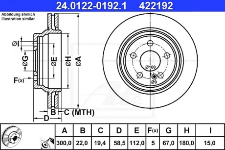 Диск гальмівний задн лів/прав MERCEDES S (C215), S (W220, V220) 3.7-5.0 10.98-03.06 ATE 24012201921