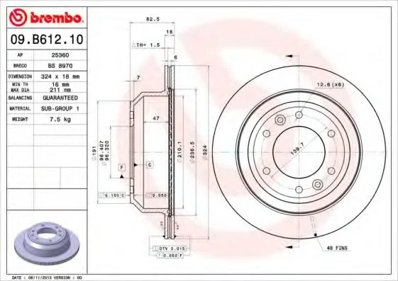 Диск тормозной BREMBO 09B61210 (фото 1)