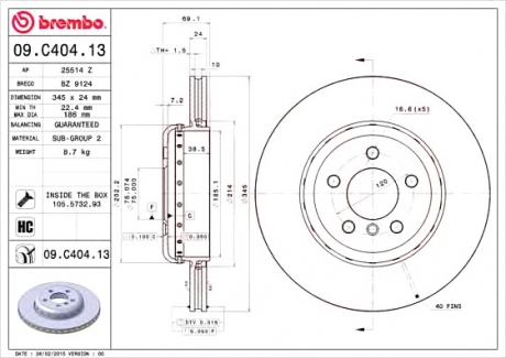 Тормозной диск BREMBO 09C40413 (фото 1)