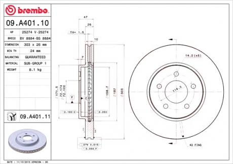 Тормозной диск BREMBO 09A40111