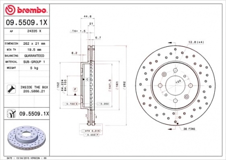 Тормозной диск BREMBO 0955091X (фото 1)
