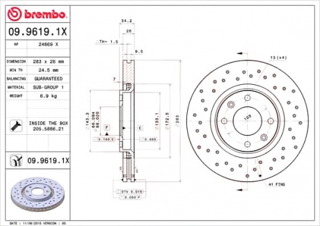 Тормозной диск BREMBO 0996191X