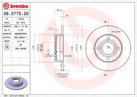 Тормозной диск BREMBO 08577520