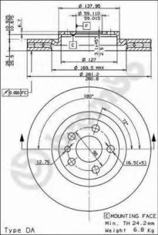 Тормозной диск пер. Scudo 96- (281x26) BREMBO 09518024