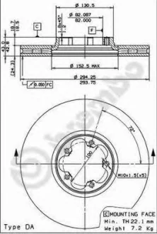Тормозной диск пер. Transit 00- (294x43mm) BREMBO 09883714