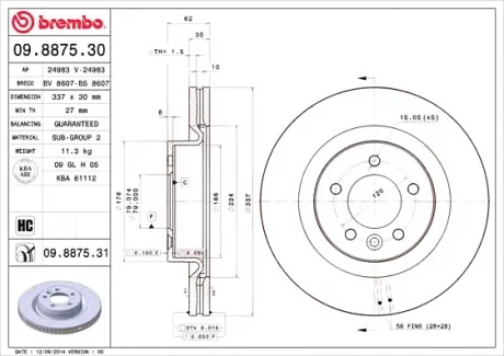 Тормозной диск BREMBO 09887531