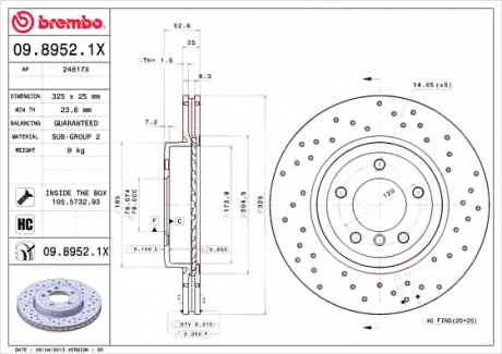 Тормозной диск BREMBO 0989521X (фото 1)