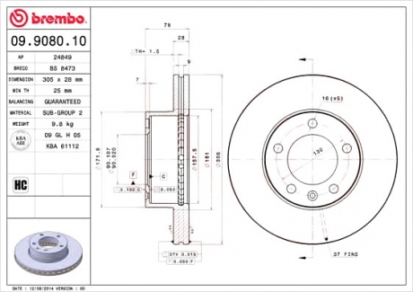 Тормозной диск BREMBO 09908010 (фото 1)