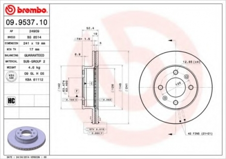 Тормозной диск BREMBO 09953710 (фото 1)