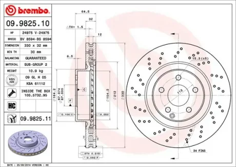 Диск гальмівний передній, 330mm Mercedes E (W211) 02-09 BREMBO 09982511