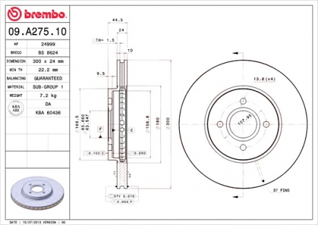 Тормозной диск BREMBO 09A27510