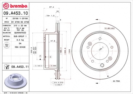 Тормозной диск BREMBO 09A45311 (фото 1)
