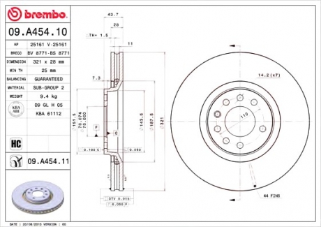 Тормозной диск BREMBO 09A45411 (фото 1)