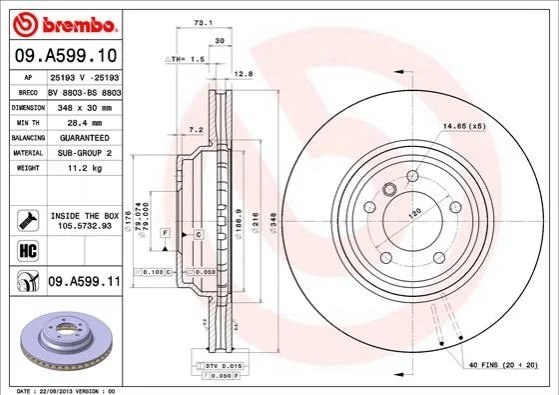 Диск гальмівний BREMBO 09A59911 (фото 1)