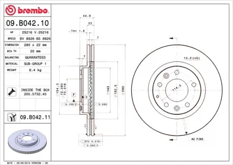 Гальмівний диск BREMBO 09B04211