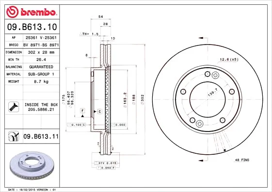Тормозной диск передний BREMBO 09B61311 (фото 1)