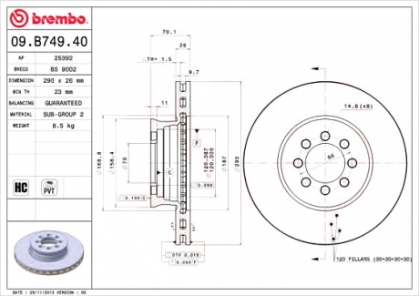 Тормозной диск BREMBO 09B74940 (фото 1)