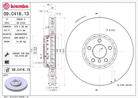 Тормозной диск BREMBO 09C41613