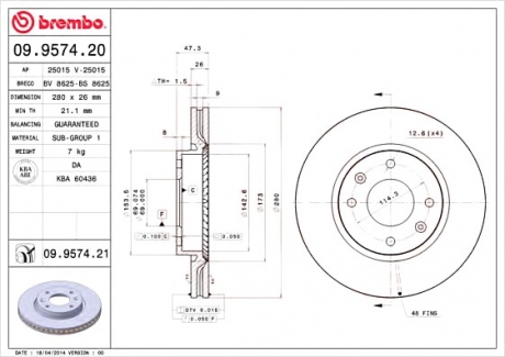 Тормозной диск BREMBO 09957421 (фото 1)