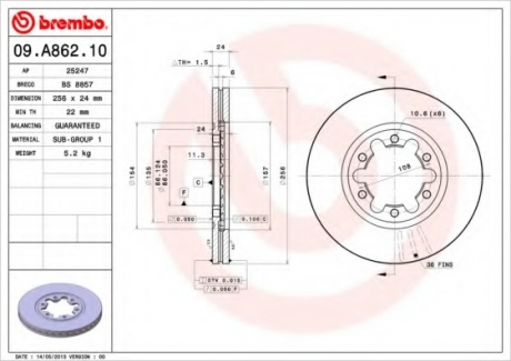 Тормозной диск BREMBO 09A86210