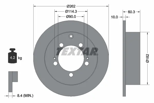 Диск тормозной задний лев/прав (без ступицы.) CHRYSLER SEBRING DODGE STRATUS MITSUBISHI ECLIPSE II, ECLIPSE III, LANCER CARGO, LANCER VII, OUTLANDER I, OUTLANDER II 1.3-3.0 05.95-12.13 TEXTAR 92136103 (фото 1)