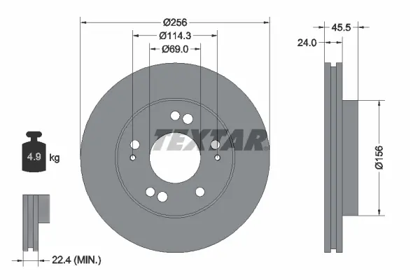 Диск тормозной передний лев/прав DODGE AVENGER, STRATUS MITSUBISHI ECLIPSE, ECLIPSE I, ECLIPSE II, ECLIPSE III, GALANT VIII 2.0-3.0 04.91-12.07 TEXTAR 92063000 (фото 1)