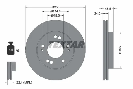 Диск тормозной передний лев/прав DODGE AVENGER, STRATUS MITSUBISHI ECLIPSE, ECLIPSE I, ECLIPSE II, ECLIPSE III, GALANT VIII 2.0-3.0 04.91-12.07 TEXTAR 92063000