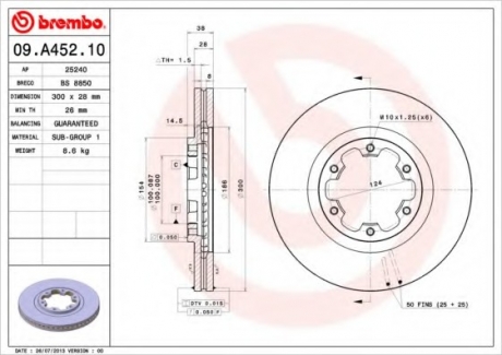 Тормозной диск BREMBO 09A45210 (фото 1)