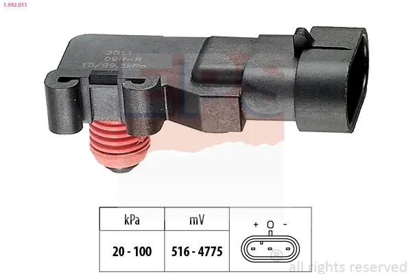 Датчик тиску в колекторi (MAP) Chevrolet Epica/Rezzo/Opel Astra G/Vectra B/C 1.6-2.2/Renault Kangoo/Twingo 1.2 EPS 1993011 (фото 1)