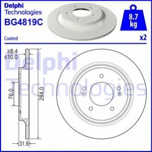 Гальмівний диск зад. i30 17-/Ceed 18-/Optima 12-/Soul/Sonata 14- (284x10) Delphi BG4819C (фото 1)