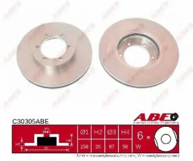 Диск гальмівний передн лів/прав KIA BESTA, PREGIO, PREGIO II 2.5D/2.7D 08.95- ABE C30305ABE