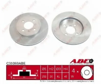 Диск тормозной передний лев/прав NISSAN ALMERA I 1.4-2.0D 07.95-07.00 ABE C31069ABE