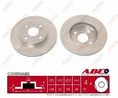 Диск тормозной передний лев/прав TOYOTA CARINA V 1.6/2.0/2.0D 12.87-06.92 ABE C32059ABE