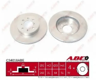 Диск тормозной передний лев/прав HONDA ACCORD III, PRELUDE III 2.0 11.85-01.92 ABE C34018ABE