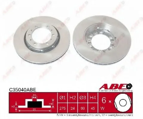Диск тормозной передний лев/прав MITSUBISHI DELICA / SPACE GEAR, ECLIPSE III, L400 ROVER 45 I 2.0D-3.0 01.94-12.06 ABE C35040ABE (фото 1)
