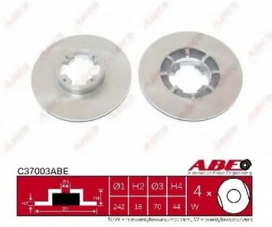 Диск гальмівний передн лів/прав AUDI A4 B7 SUBARU LEONE, LEONE / LOYALE, LEONE II, LEONE III, XT 1.3-3.2 03.79-03.09 ABE C37003ABE